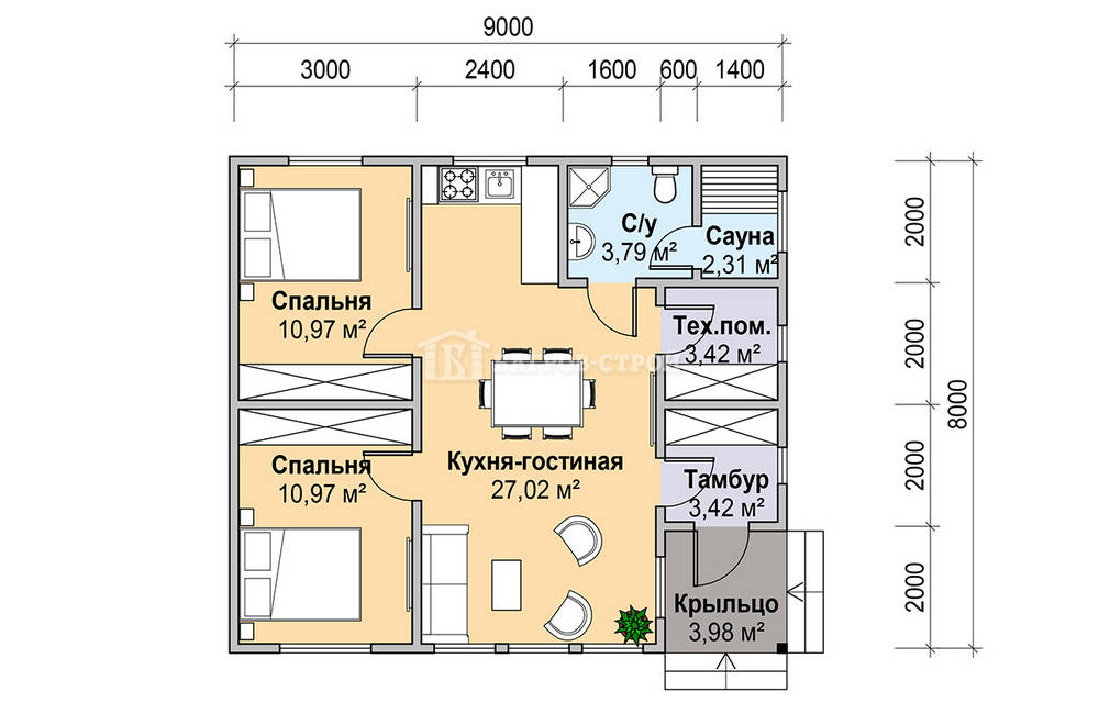 Дом из бруса 8х9 Самсон